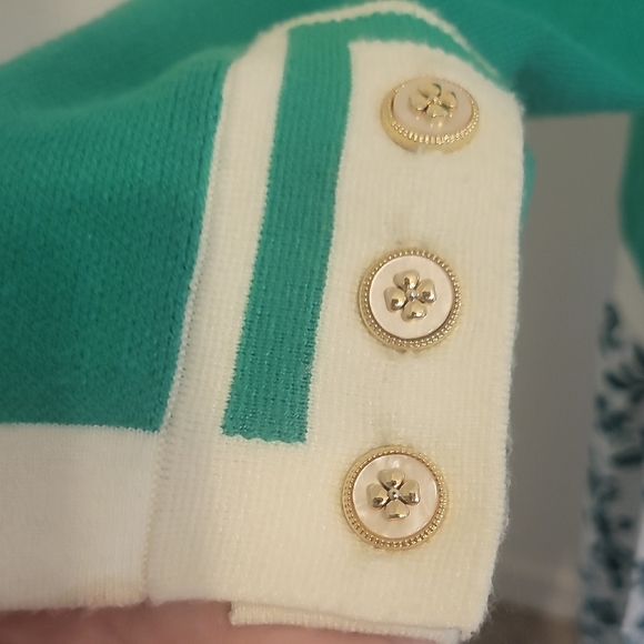 Adrienne Vittadini Green and Cream Cardigan - Picture 4 of 5